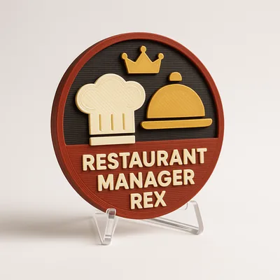 Restaurant Manager Rex magnetic 3D-printed achievement badge