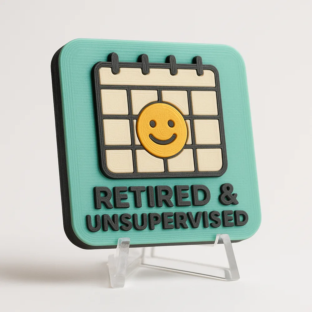 Retired & Unsupervised magnetic 3D-printed achievement badge