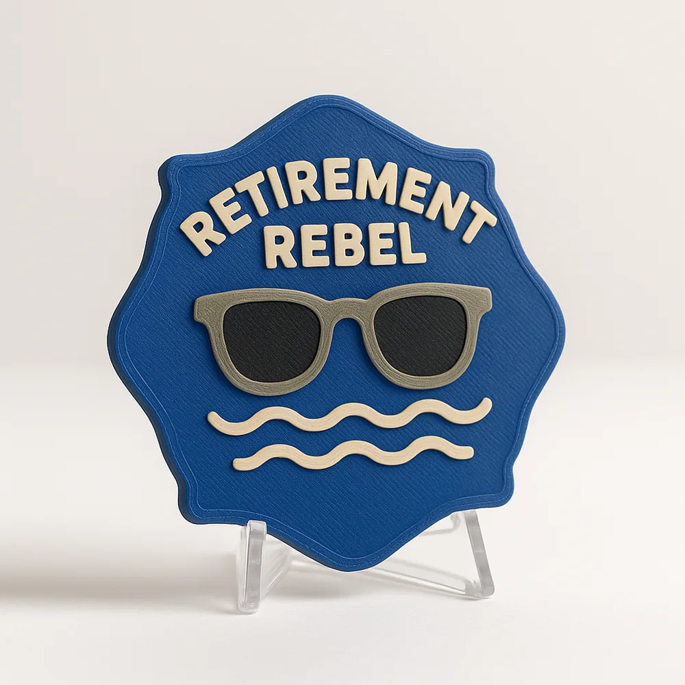 Retirement Rebel magnetic 3D-printed achievement badge