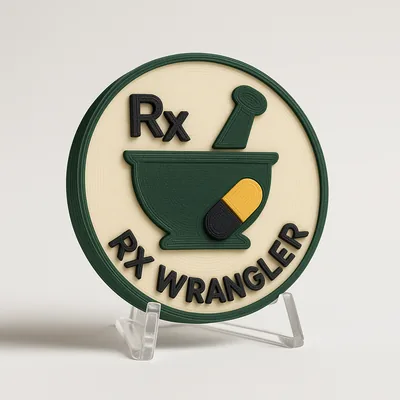 Rx Wrangler magnetic 3D-printed achievement badge