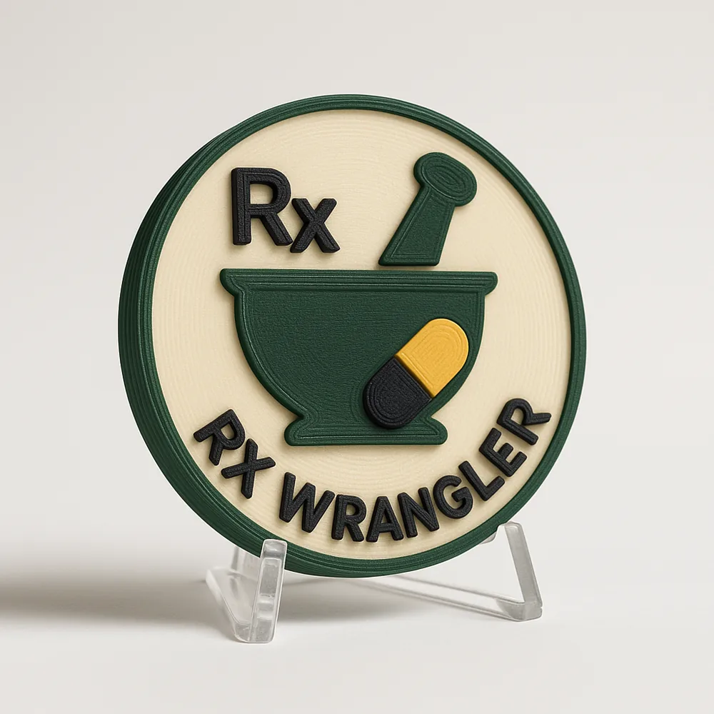 Rx Wrangler magnetic 3D-printed achievement badge