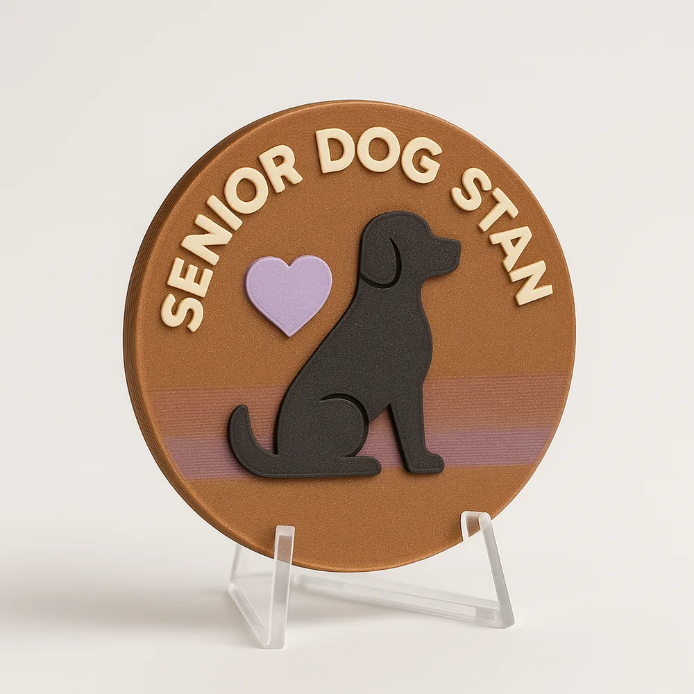 Senior Dog Stan magnetic 3D-printed achievement badge