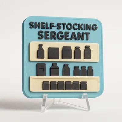 Shelf-Stocking Sergeant magnetic 3D-printed achievement badge