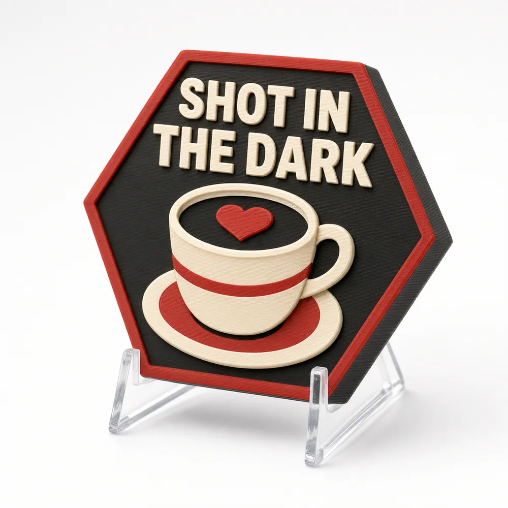 SHOT IN THE DARK magnetic 3D-printed achievement badge
