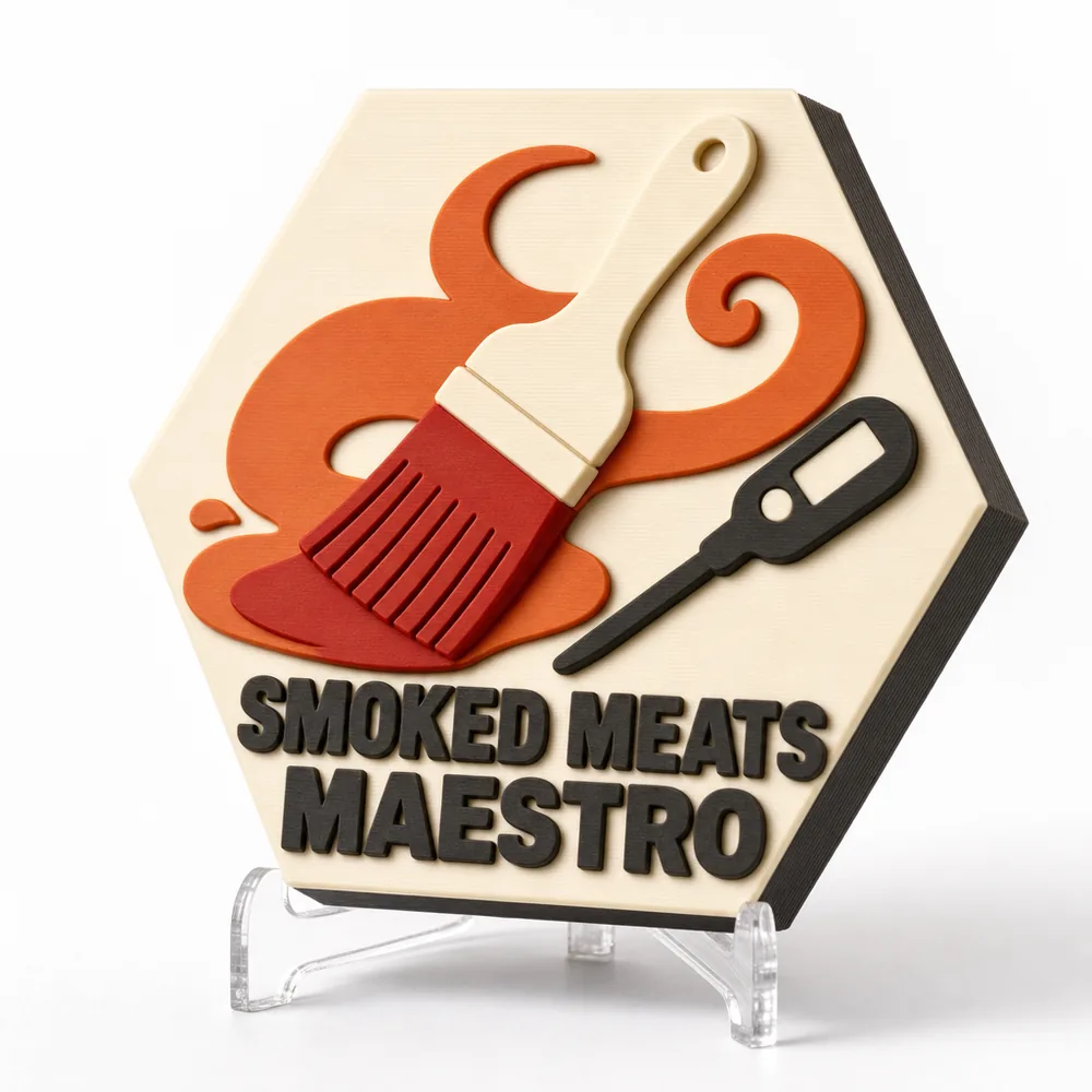 Smoked Meats Maestro magnetic 3D-printed achievement badge