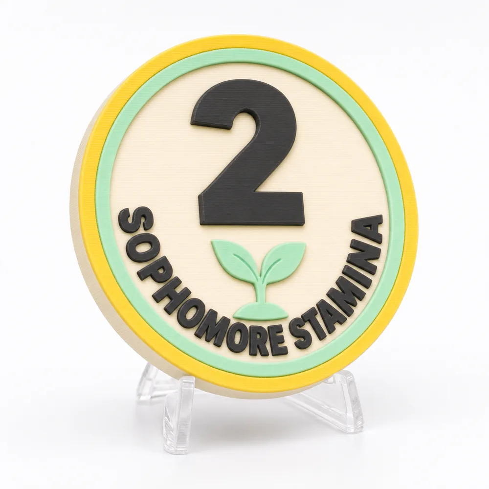 Sophomore Stamina magnetic 3D-printed achievement badge