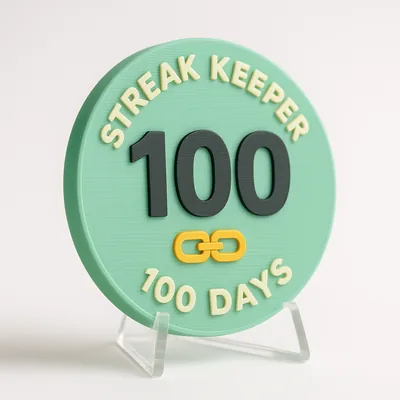 Streak Keeper - 100 Days magnetic 3D-printed achievement badge