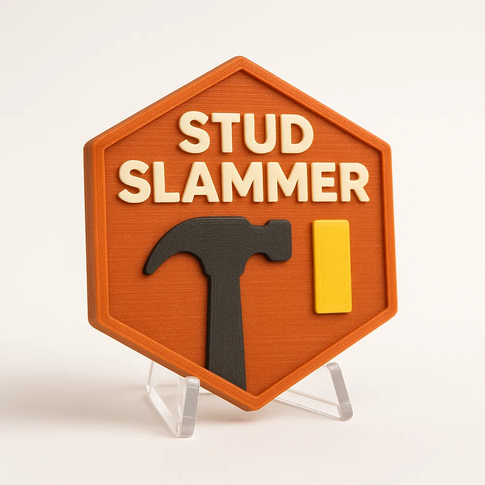 Stud Slammer magnetic 3D-printed achievement badge