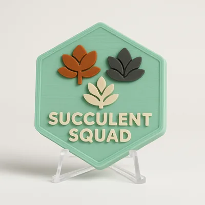 Succulent Squad magnetic 3D-printed achievement badge