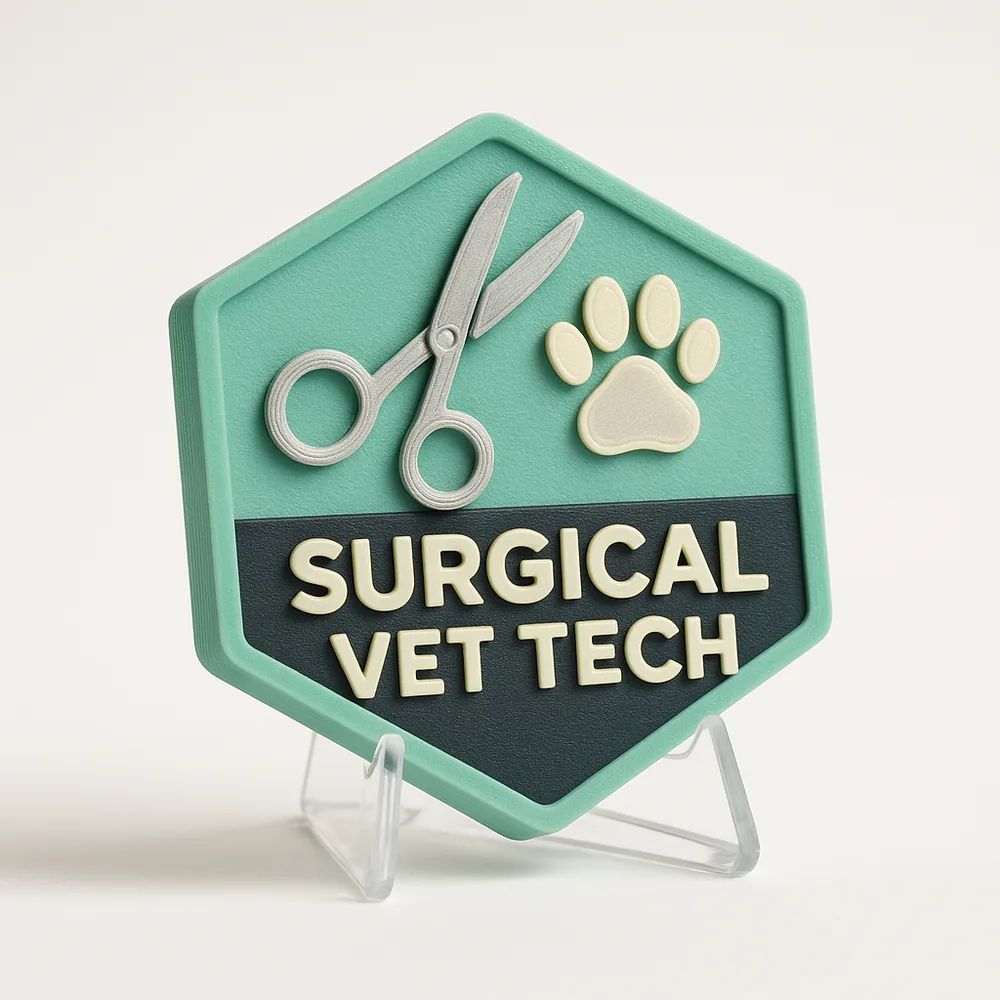 Surgical Vet Tech magnetic 3D-printed achievement badge