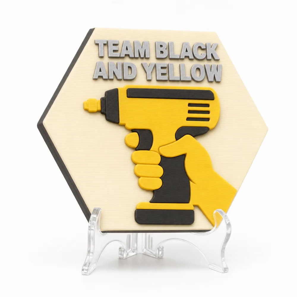 Team Black and Yellow magnetic 3D-printed achievement badge