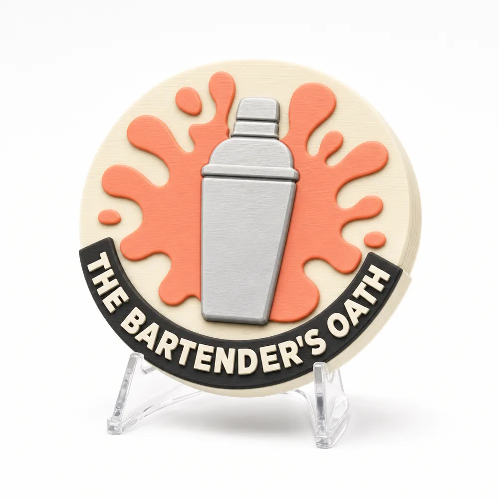 The Bartender's Oath magnetic 3D-printed achievement badge