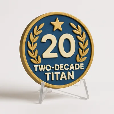 Two-Decade Titan magnetic 3D-printed achievement badge