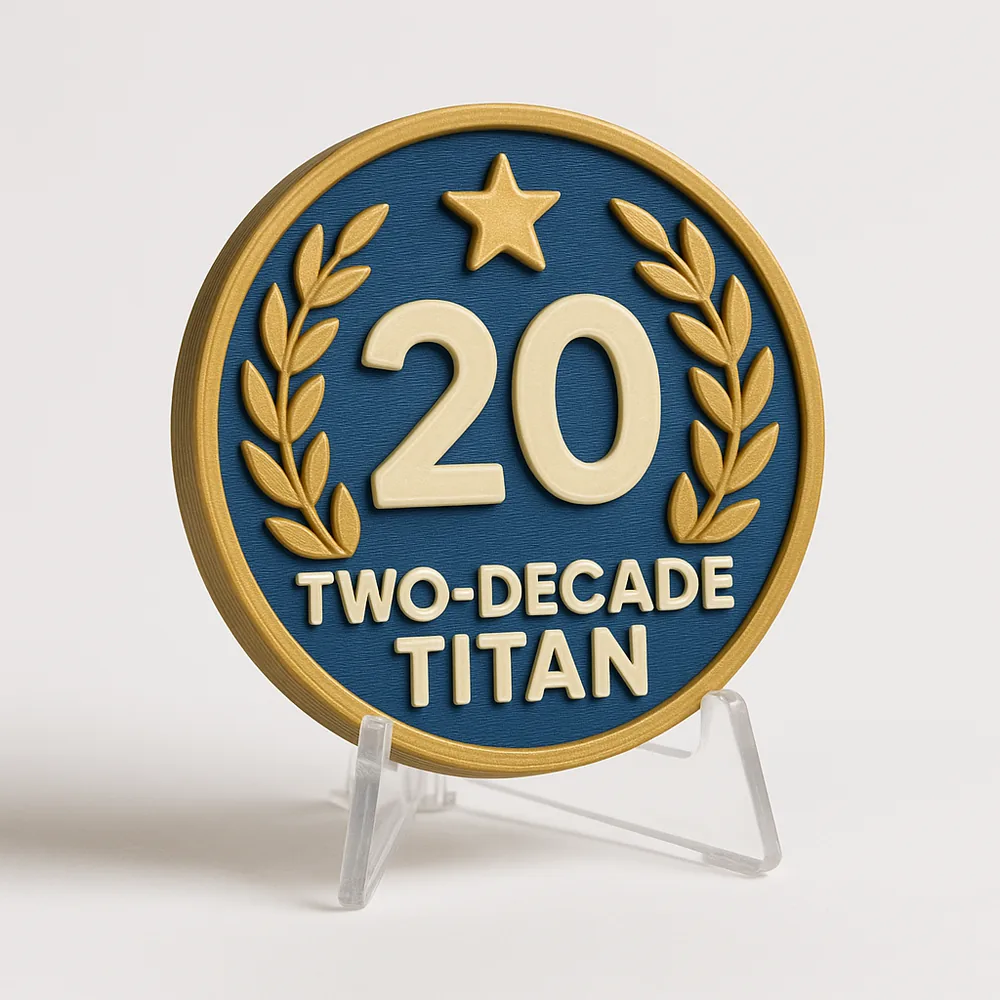 Two-Decade Titan magnetic 3D-printed achievement badge
