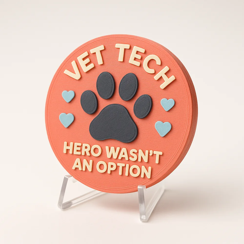 Vet Tech - Hero Wasn't an Option magnetic 3D-printed achievement badge