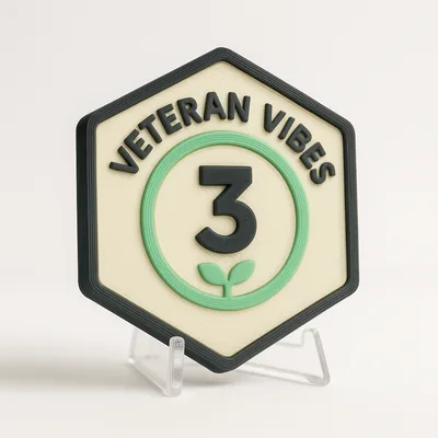 Veteran Vibes magnetic 3D-printed achievement badge
