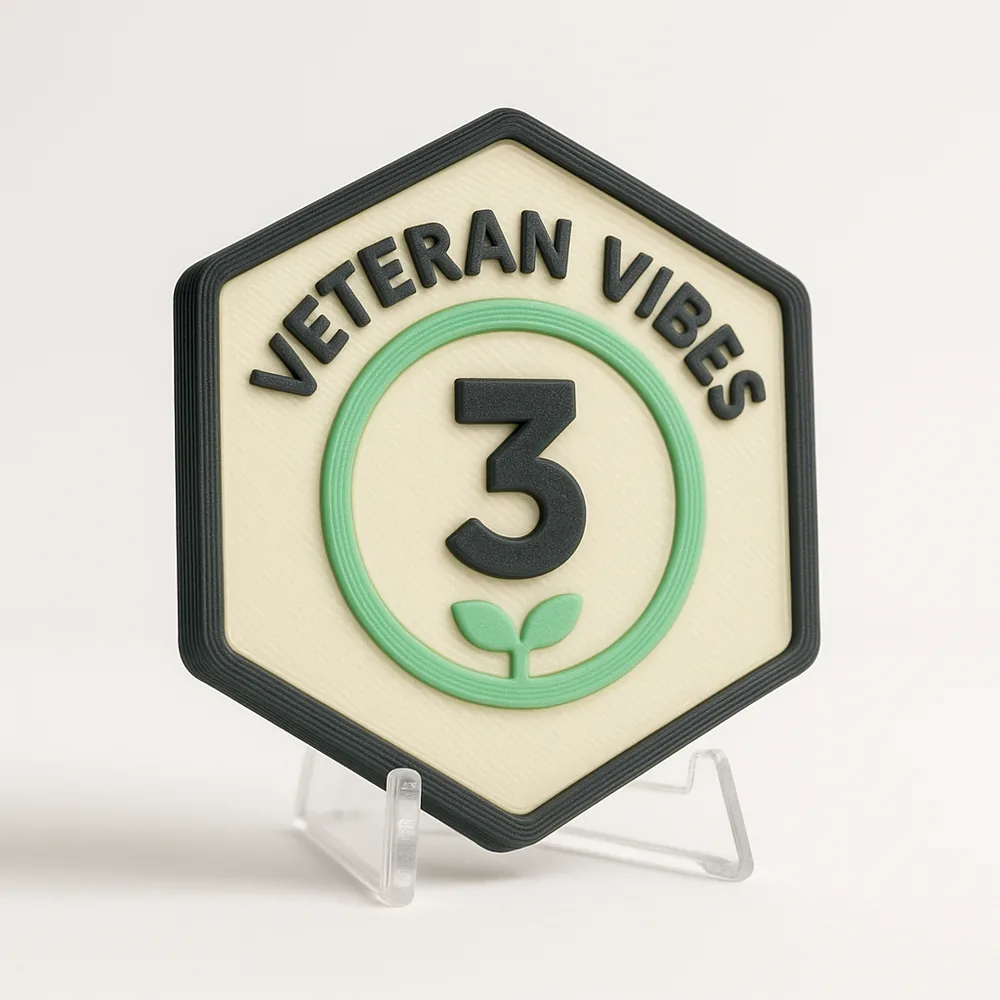 Veteran Vibes magnetic 3D-printed achievement badge