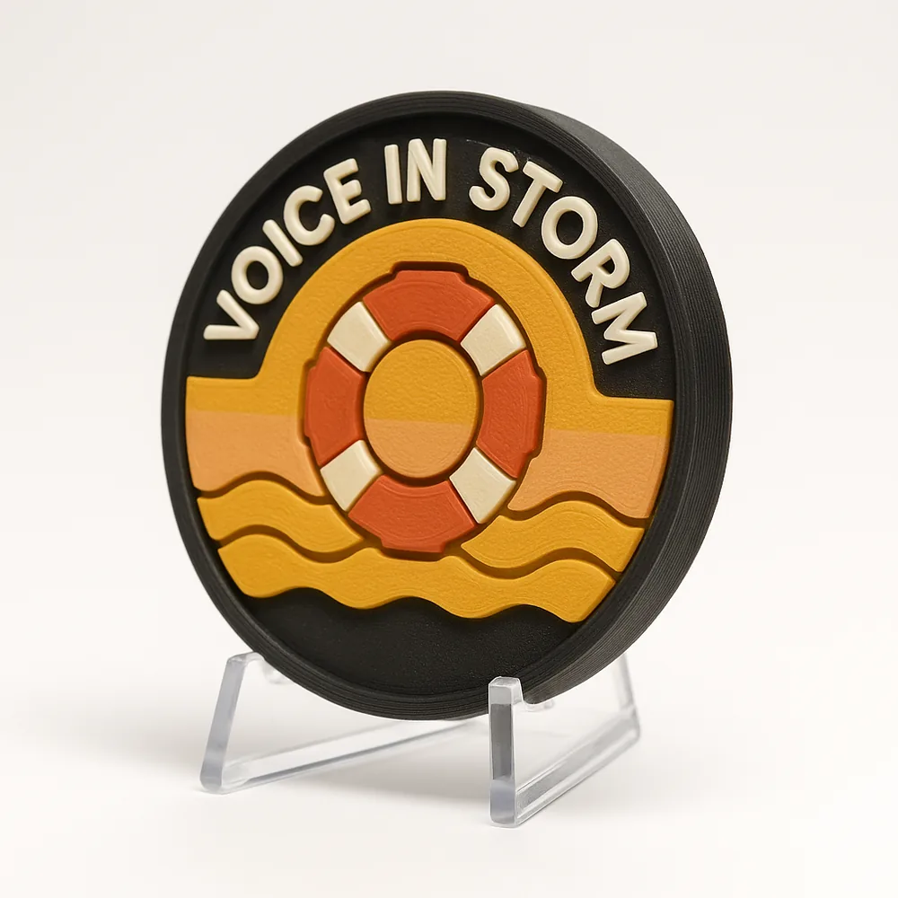 Voice in the Storm magnetic 3D-printed achievement badge
