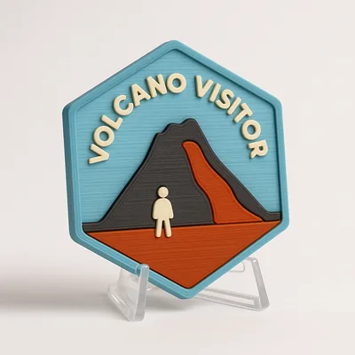 Volcano Visitor magnetic 3D-printed achievement badge
